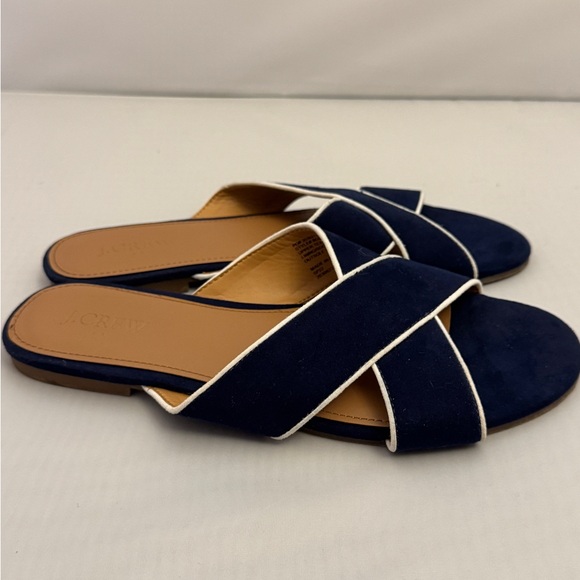 J. CREW Suede Criss cross "Cora" Sandals Navy Blue Ivory Size 8 M Shoes Flats - Picture 8 of 10